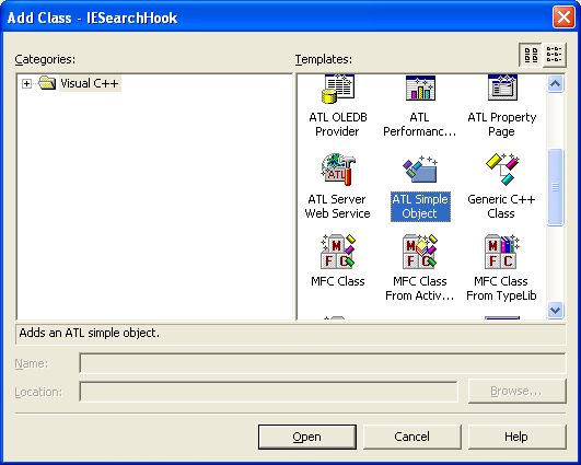 Customizing IE live search - Create ATL Simple Class