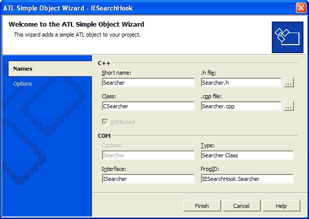Customizing IE live search - ATL Simple Class Wizard